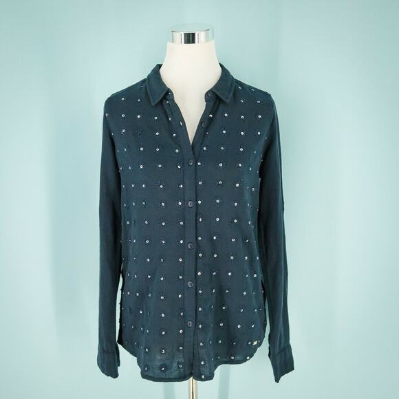 Superdry Tops - Superdry S Navy Embroidered Sequin Top